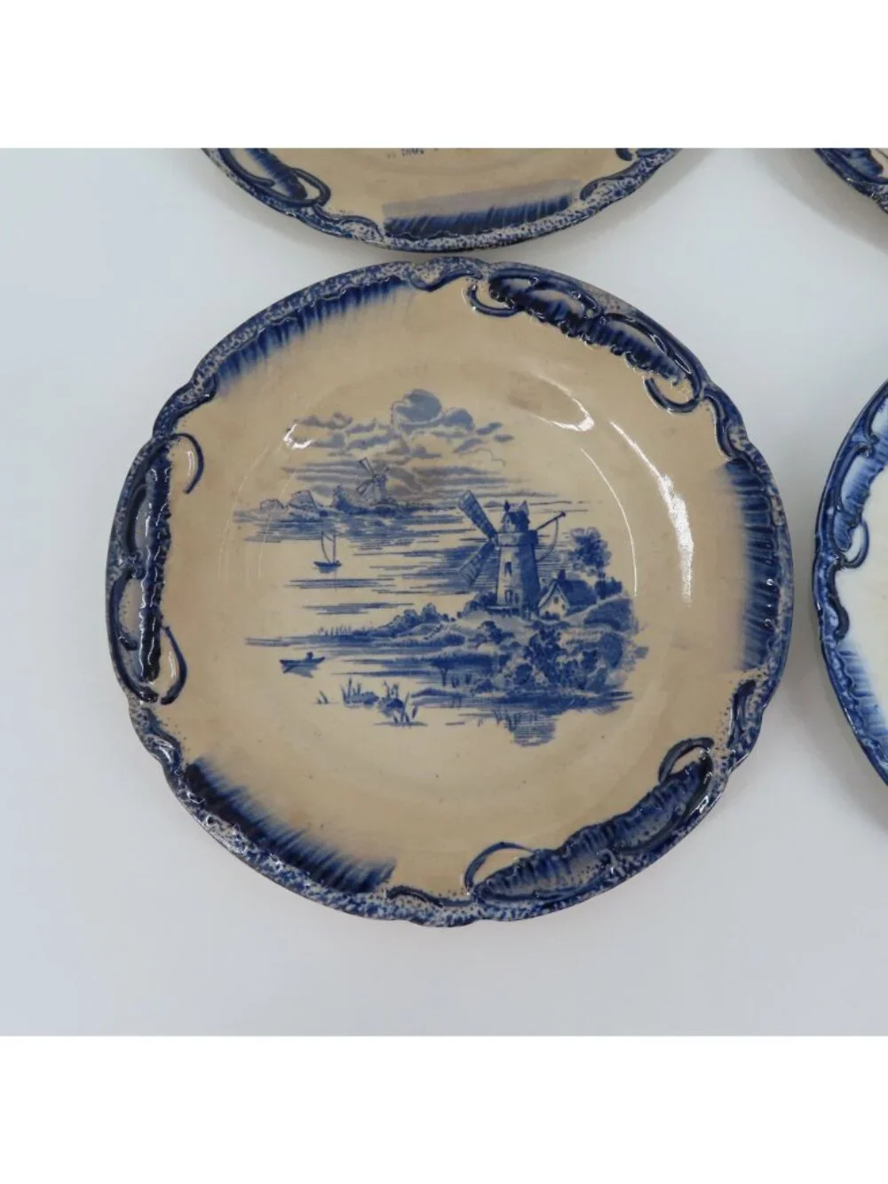 Empire Works Stoke On Trent Windmill Sailboat Scene Plates 6.6in 6.3in England